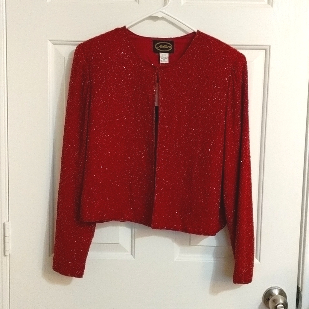 Vintage Allure red beaded evening jacket